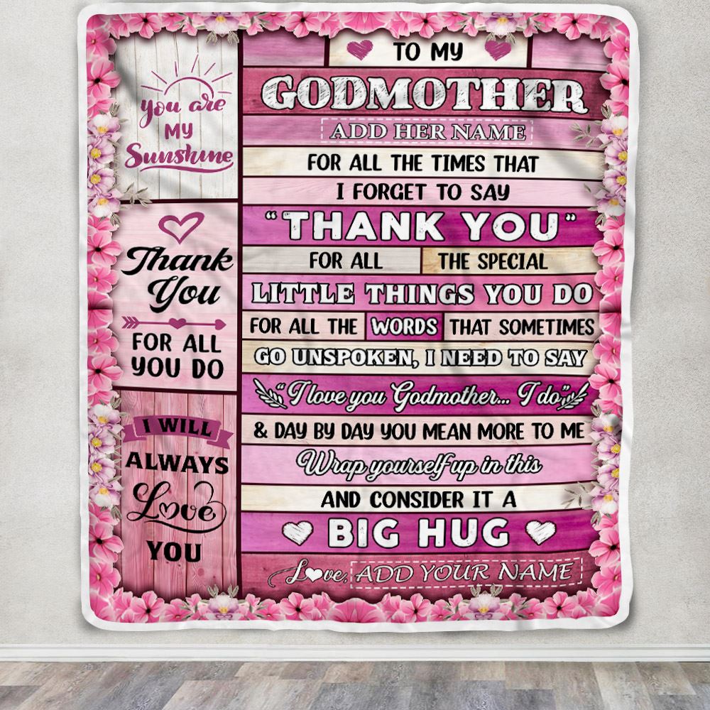 Personalized To My Godmother Gifts Blanket From Goddaughter Wood Thank You Best Godmother Birthday Gifts Mothers Day Christmas Custom Name Fleece Blanket | teecentury