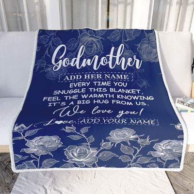 Personalized To My Godmother Gifts Blanket From Niece Nephew Blue Flower Love You Birthday Gifts For Aunt Mothers Day Christmas Godmother Fleece Throw Blanket | teecentury