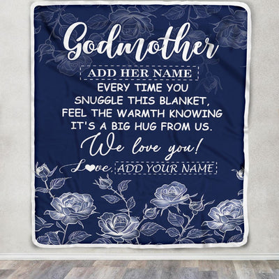 Personalized To My Godmother Gifts Blanket From Niece Nephew Blue Flower Love You Birthday Gifts For Aunt Mothers Day Christmas Godmother Fleece Throw Blanket | teecentury