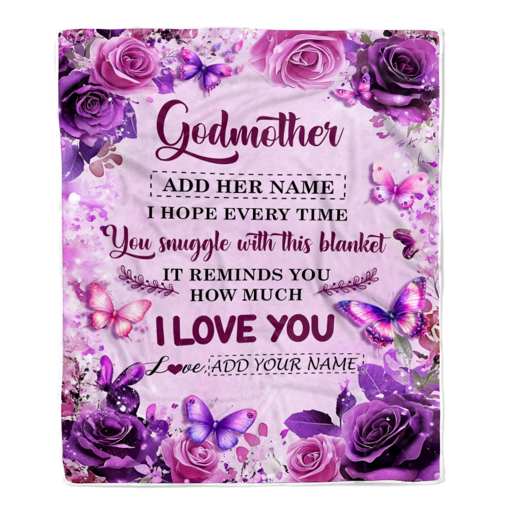 Personalized To My Godmother Gifts Blanket From Niece Nephew Purple Floral Birthday Gifts For Aunt Mothers Day Thanksgiving Christmas Custom Fleece Blanket | teecentury