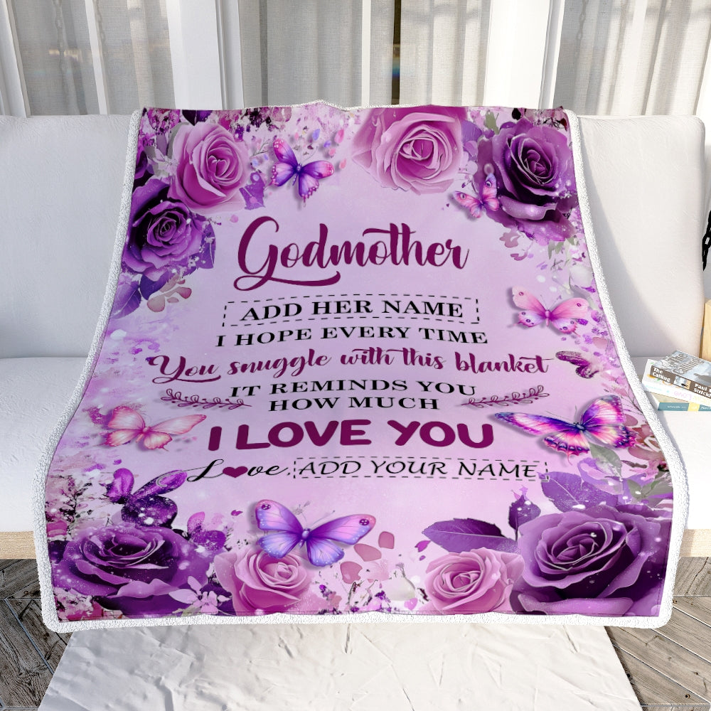 Personalized To My Godmother Gifts Blanket From Niece Nephew Purple Floral Birthday Gifts For Aunt Mothers Day Thanksgiving Christmas Custom Fleece Blanket | teecentury
