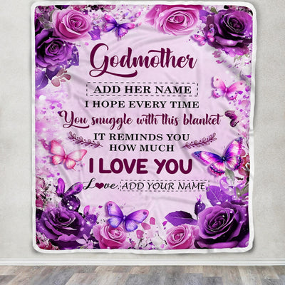 Personalized To My Godmother Gifts Blanket From Niece Nephew Purple Floral Birthday Gifts For Aunt Mothers Day Thanksgiving Christmas Custom Fleece Blanket | teecentury