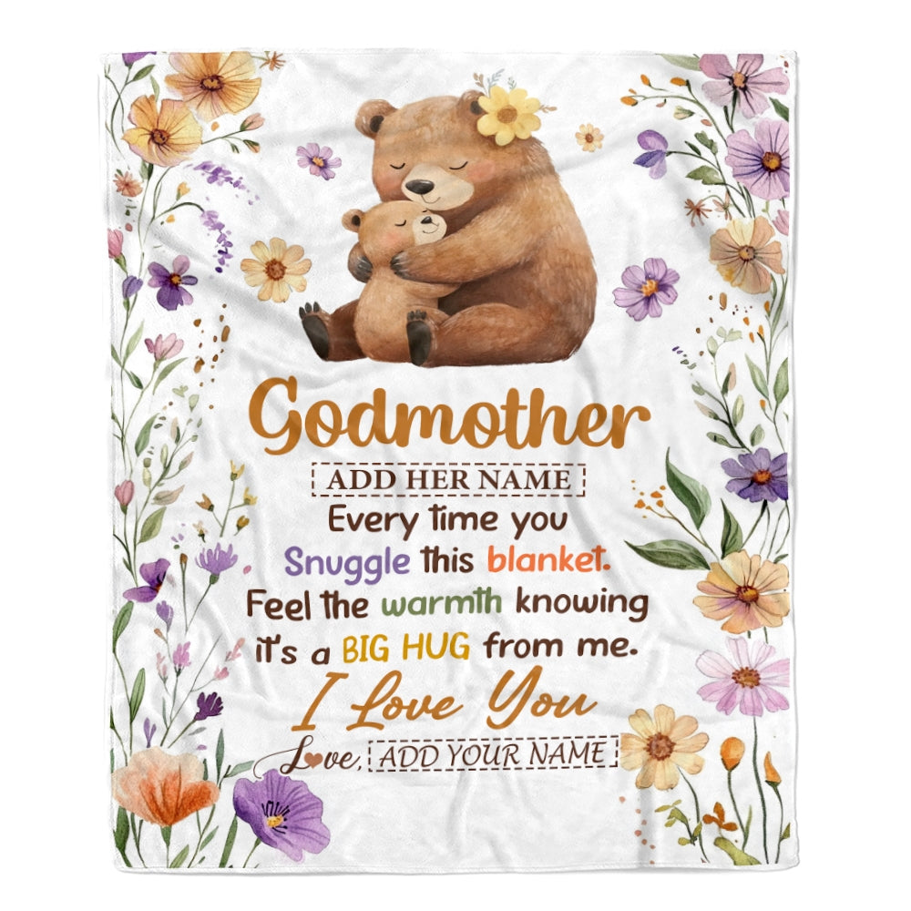 Personalized To My Godmother Gifts From Goddaughter Godson Blanket Bear Big Hug Birthday Present Gift Idea For Godmother Mothers Day Christmas Fleece Blanket Shirt & Hoodie | teecentury