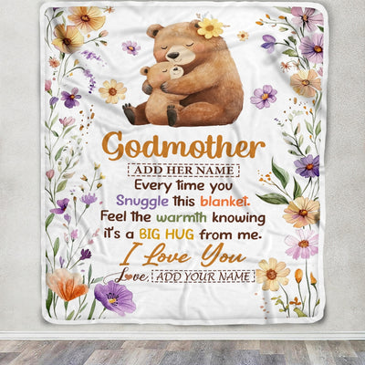 Personalized To My Godmother Gifts From Goddaughter Godson Blanket Bear Big Hug Birthday Present Gift Idea For Godmother Mothers Day Christmas Fleece Blanket Shirt & Hoodie | teecentury