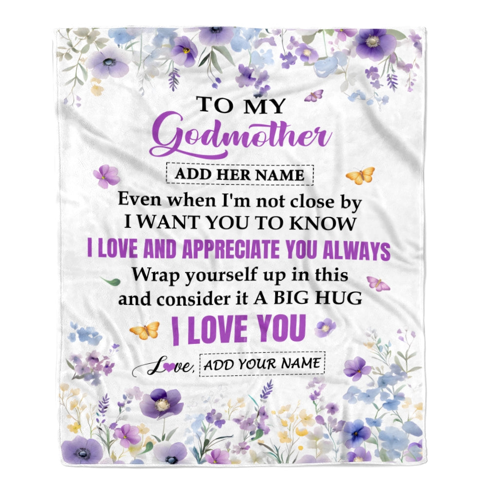 Personalized To My Godmother Gifts From Goddaughter Godson Blanket I Love You Purple Floral Birthday Gift Idea For Aunt Gifts Christmas Custom Fleece Blanket | teecentury