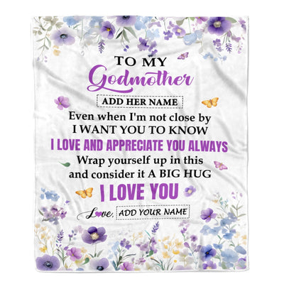 Personalized To My Godmother Gifts From Goddaughter Godson Blanket I Love You Purple Floral Birthday Gift Idea For Aunt Gifts Christmas Custom Fleece Blanket | teecentury