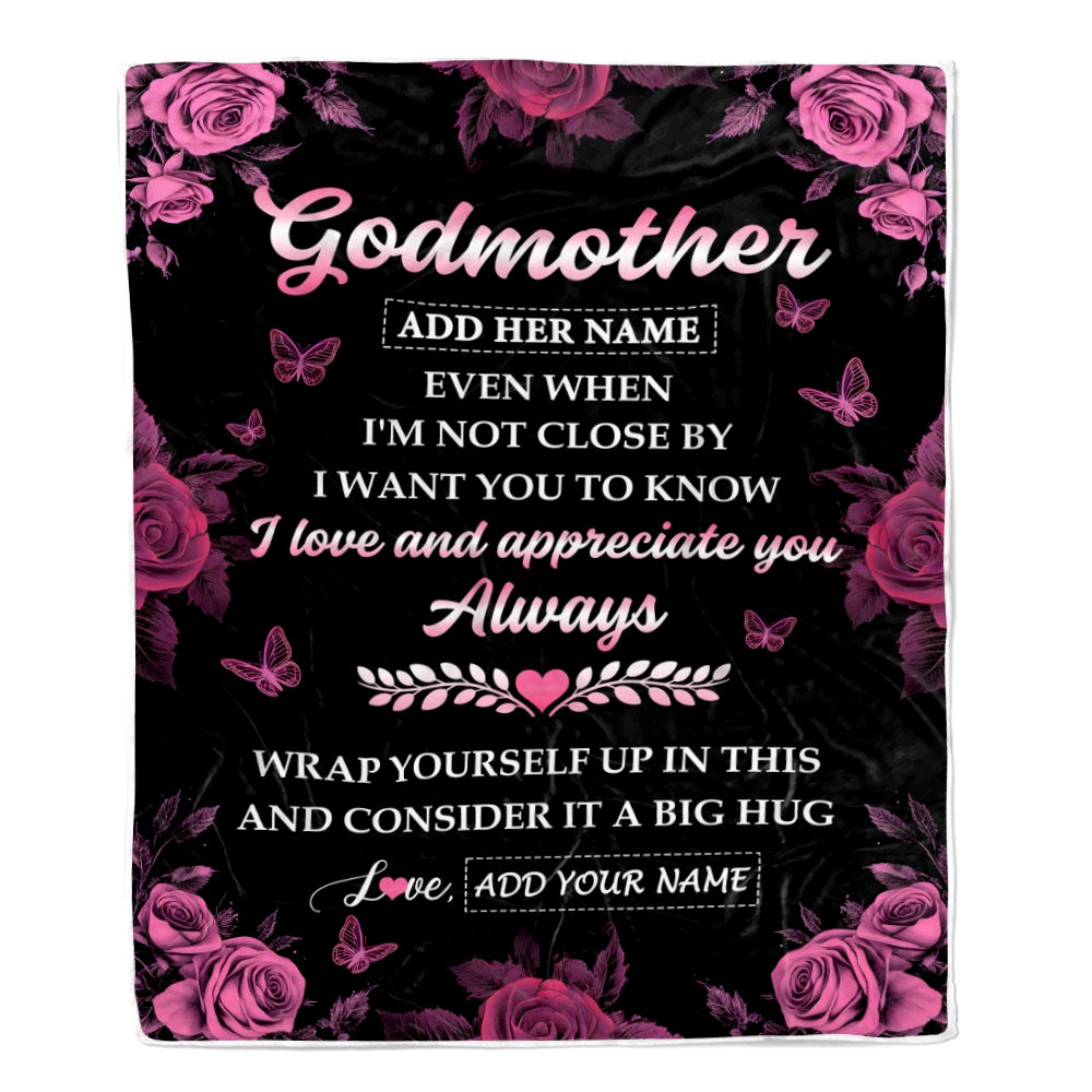 Personalized To My Godmother Gifts From Goddaughter Godson Blanket Rose Floral It A Big Hug Birthday Gift Idea For Aunt Gifts Christmas Custom Fleece Blanket | teecentury