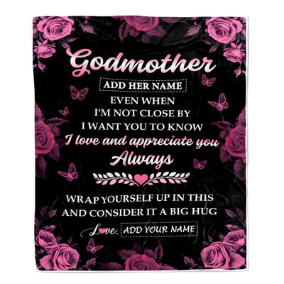 Personalized To My Godmother Gifts From Goddaughter Godson Blanket Rose Floral It A Big Hug Birthday Gift Idea For Aunt Gifts Christmas Custom Fleece Blanket | teecentury