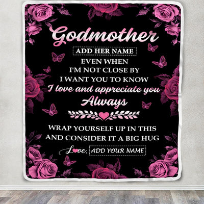 Personalized To My Godmother Gifts From Goddaughter Godson Blanket Rose Floral It A Big Hug Birthday Gift Idea For Aunt Gifts Christmas Custom Fleece Blanket | teecentury