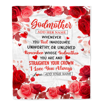 Personalized To My Godmother Gifts From Godson Goddaughter Blanket Rose Flower Anniversary Birthday Gifts Aunt Mothers Day Christmas Custom Fleece Blanket | teecentury