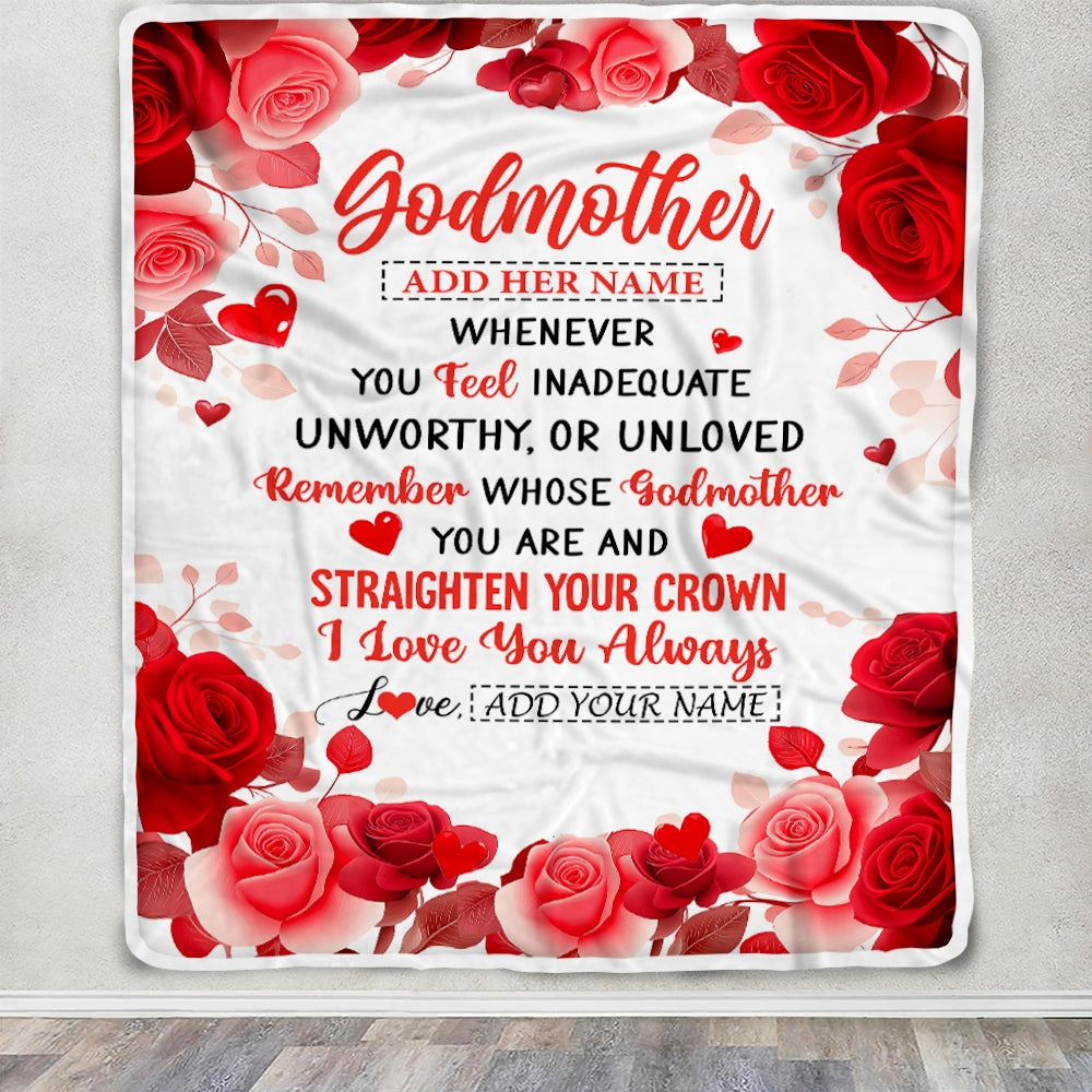 Personalized To My Godmother Gifts From Godson Goddaughter Blanket Rose Flower Anniversary Birthday Gifts Aunt Mothers Day Christmas Custom Fleece Blanket | teecentury