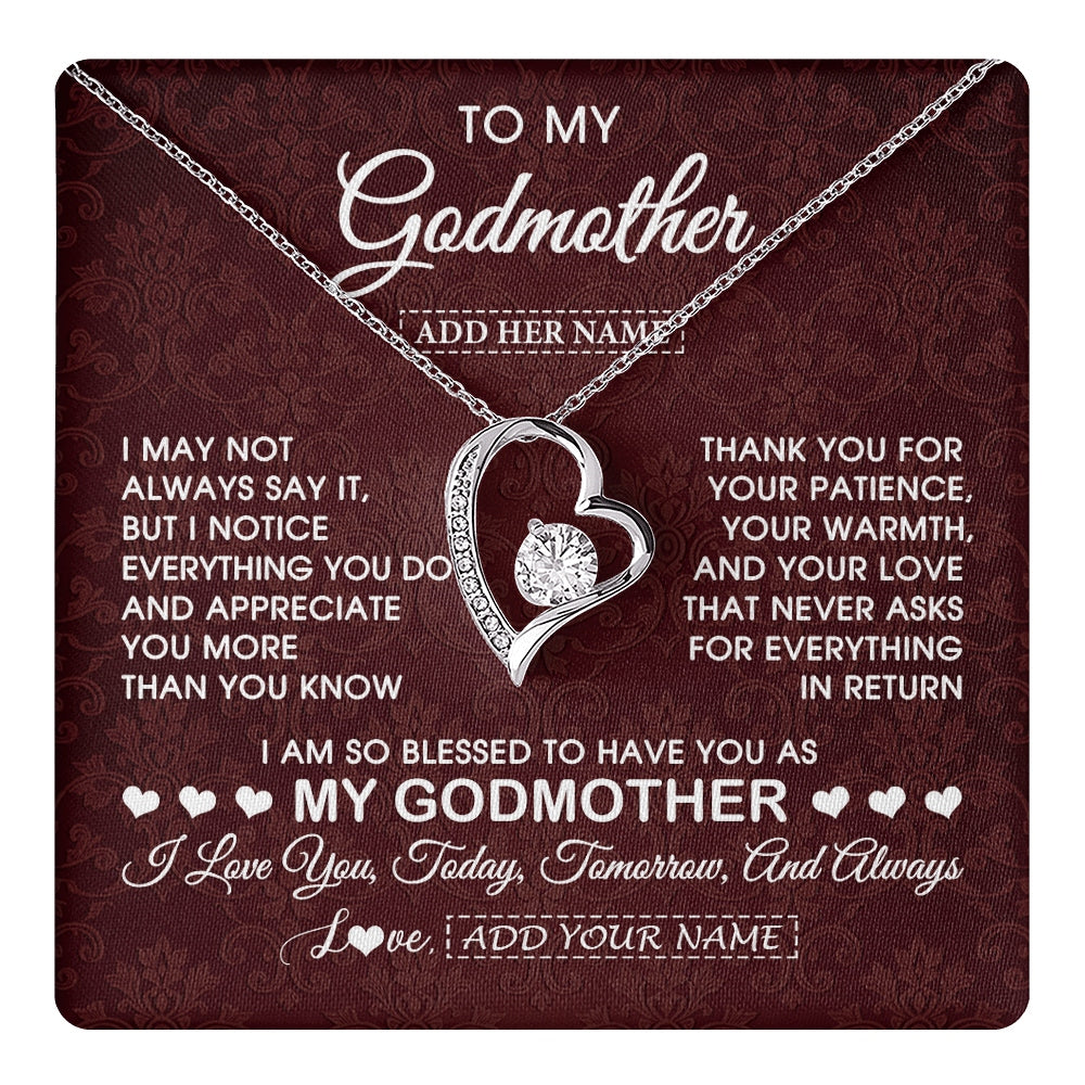 Forever Love Necklace 14K White Gold Finish | 1 | Personalized To My Godmother Gifts From Niece Necklace Meaningful Jewelry Pendant Gifts For Aunt Mothers Day Birthday Christmas Custom Gift Box Message Card | https://teecentury.