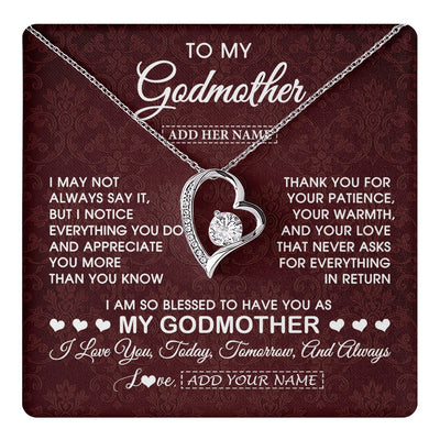 Forever Love Necklace 14K White Gold Finish | 1 | Personalized To My Godmother Gifts From Niece Necklace Meaningful Jewelry Pendant Gifts For Aunt Mothers Day Birthday Christmas Custom Gift Box Message Card | https://teecentury.
