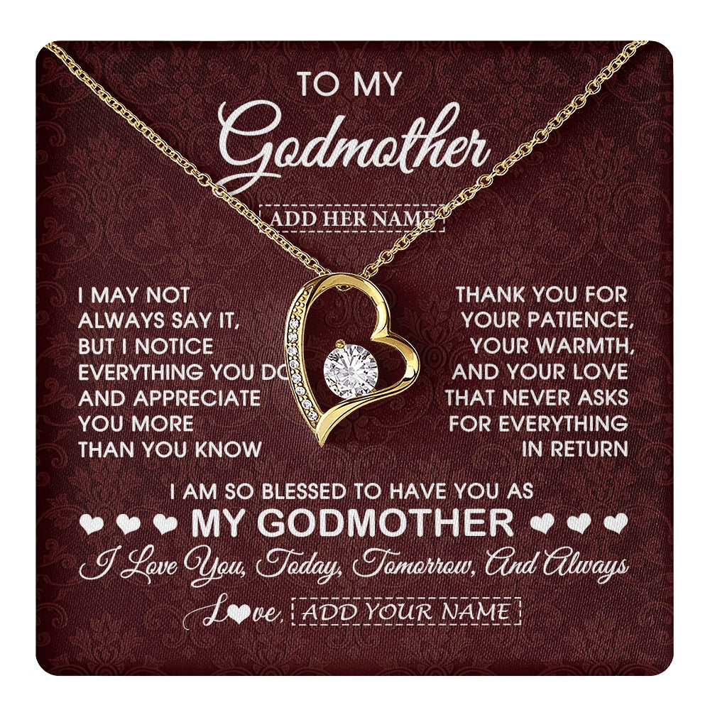 Forever Love Necklace 18K Yellow Gold Finish | 1 | Personalized To My Godmother Gifts From Niece Necklace Meaningful Jewelry Pendant Gifts For Aunt Mothers Day Birthday Christmas Custom Gift Box Message Card | https://teecentury.