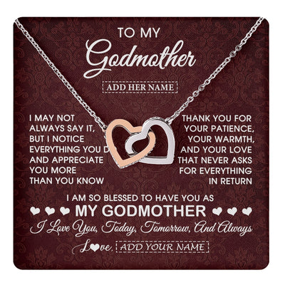 Interlocking Hearts Necklace Stainless Steel & Rose Gold Finish | 1 | Personalized To My Godmother Gifts From Niece Necklace Meaningful Jewelry Pendant Gifts For Aunt Mothers Day Birthday Christmas Custom Gift Box Message Card | https://teecentury.