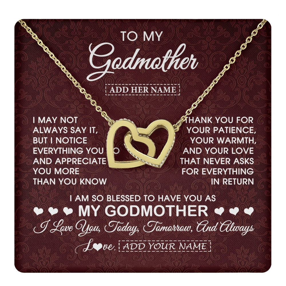 Interlocking Hearts Necklace 18K Yellow Gold Finish | 1 | Personalized To My Godmother Gifts From Niece Necklace Meaningful Jewelry Pendant Gifts For Aunt Mothers Day Birthday Christmas Custom Gift Box Message Card | https://teecentury.