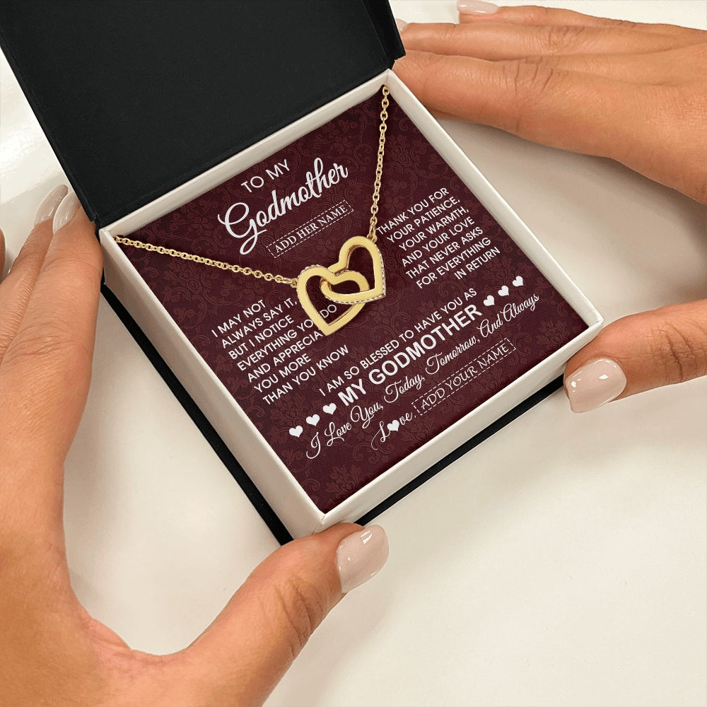 Interlocking Hearts Necklace 18K Yellow Gold Finish | 2 | Personalized To My Godmother Gifts From Niece Necklace Meaningful Jewelry Pendant Gifts For Aunt Mothers Day Birthday Christmas Custom Gift Box Message Card | https://teecentury.