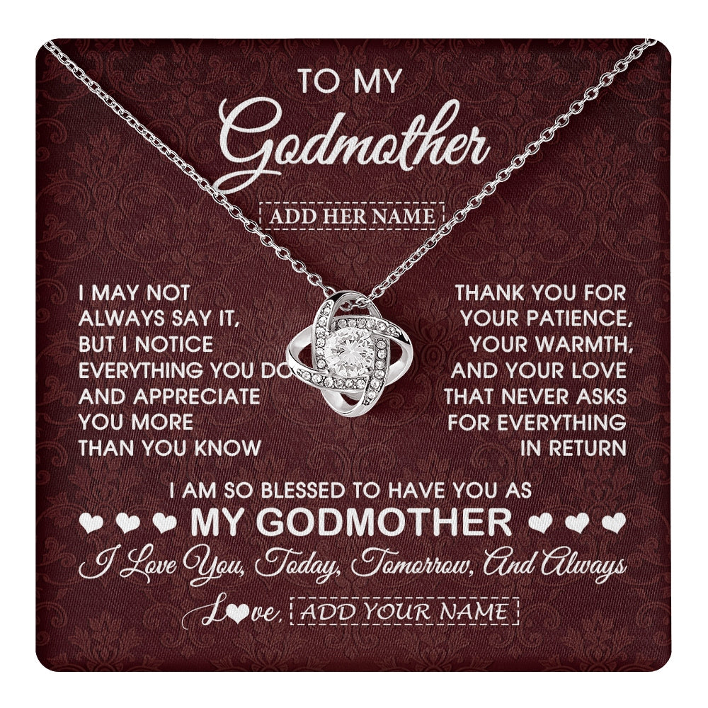 Love Knot Necklace 14K White Gold Finish | 1 | Personalized To My Godmother Gifts From Niece Necklace Meaningful Jewelry Pendant Gifts For Aunt Mothers Day Birthday Christmas Custom Gift Box Message Card | https://teecentury.