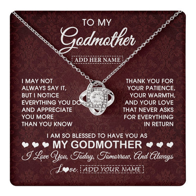 Love Knot Necklace 14K White Gold Finish | 1 | Personalized To My Godmother Gifts From Niece Necklace Meaningful Jewelry Pendant Gifts For Aunt Mothers Day Birthday Christmas Custom Gift Box Message Card | https://teecentury.
