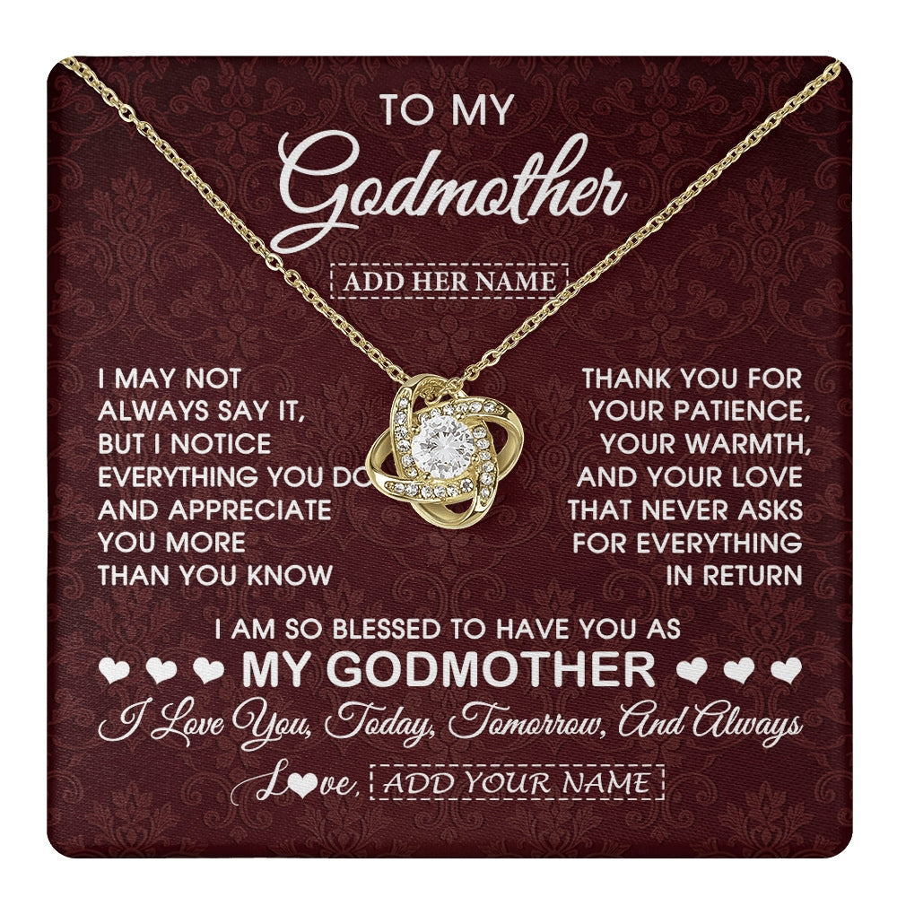 Love Knot Necklace 18K Yellow Gold Finish | 1 | Personalized To My Godmother Gifts From Niece Necklace Meaningful Jewelry Pendant Gifts For Aunt Mothers Day Birthday Christmas Custom Gift Box Message Card | https://teecentury.