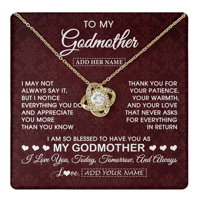 Love Knot Necklace 18K Yellow Gold Finish | 1 | Personalized To My Godmother Gifts From Niece Necklace Meaningful Jewelry Pendant Gifts For Aunt Mothers Day Birthday Christmas Custom Gift Box Message Card | https://teecentury.