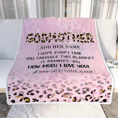 Personalized To My Godmother Gifts From Niece Nephew Blanket Pink Leopard Happy Birthday Gifts For Aunt Mothers Day Christmas Customized Fleece Throw Blanket | teecentury