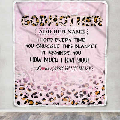 Personalized To My Godmother Gifts From Niece Nephew Blanket Pink Leopard Happy Birthday Gifts For Aunt Mothers Day Christmas Customized Fleece Throw Blanket | teecentury