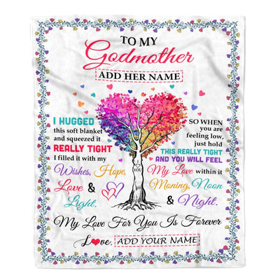 Personalized To My Godmother Gifts From Niece Nephew Hugged Blanket Birthday Gifts For Aunt Mothers Day Thanksgiving Christmas Customized Fleece Throw Blanket | teecentury