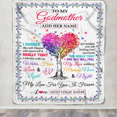 Personalized To My Godmother Gifts From Niece Nephew Hugged Blanket Birthday Gifts For Aunt Mothers Day Thanksgiving Christmas Customized Fleece Throw Blanket | teecentury