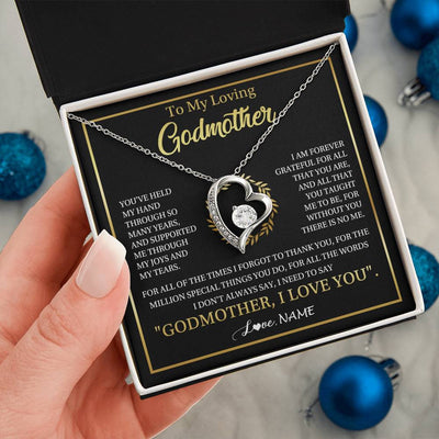Forever Love Necklace 14K White Gold Finish | 2 | Personalized To My Godmother Gifts Necklace From Niece Nephew Grateful Thank You Aunt Birthday Gifts Mothers Day Christmas Jewelry Gift Box Message Card | teecentury