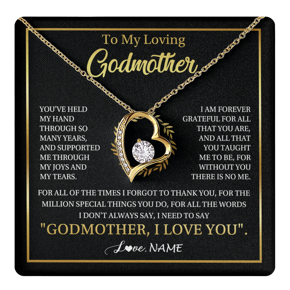 Forever Love Necklace 18K Yellow Gold Finish | 1 | Personalized To My Godmother Gifts Necklace From Niece Nephew Grateful Thank You Aunt Birthday Gifts Mothers Day Christmas Jewelry Gift Box Message Card | teecentury