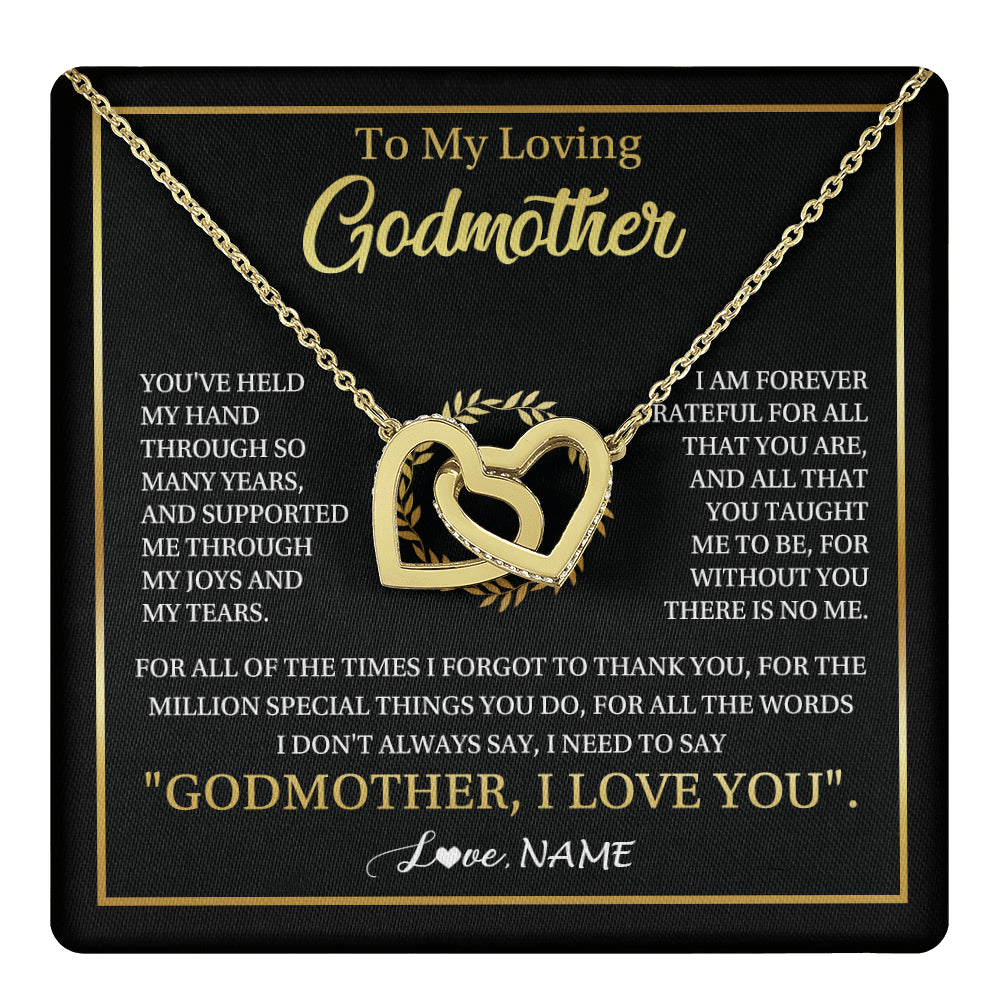 Interlocking Hearts Necklace 18K Yellow Gold Finish | 1 | Personalized To My Godmother Gifts Necklace From Niece Nephew Grateful Thank You Aunt Birthday Gifts Mothers Day Christmas Jewelry Gift Box Message Card | teecentury
