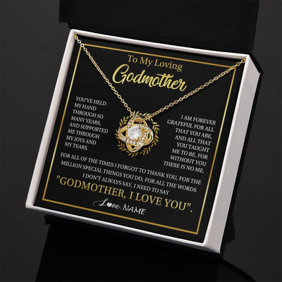 Love Knot Necklace 18K Yellow Gold Finish | 2 | Personalized To My Godmother Gifts Necklace From Niece Nephew Grateful Thank You Aunt Birthday Gifts Mothers Day Christmas Jewelry Gift Box Message Card | teecentury