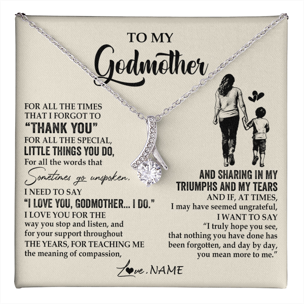 Alluring Beauty Necklace 14K White Gold Finish | 1 | Personalized To My Godmother Necklace From Nephew For All The Times That I Forgot To Thank You Birthday Mothers Day Christmas Customized Gift Box Message Card | teecentury