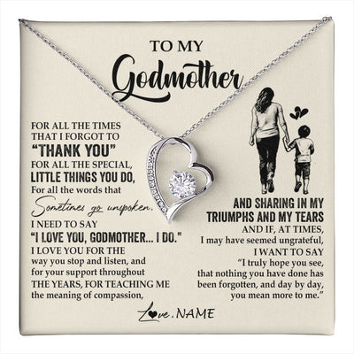 Forever Love Necklace 14K White Gold Finish | 1 | Personalized To My Godmother Necklace From Nephew For All The Times That I Forgot To Thank You Birthday Mothers Day Christmas Customized Gift Box Message Card | teecentury