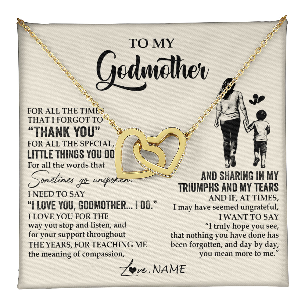 Interlocking Hearts Necklace 18K Yellow Gold Finish | 1 | Personalized To My Godmother Necklace From Nephew For All The Times That I Forgot To Thank You Birthday Mothers Day Christmas Customized Gift Box Message Card | teecentury