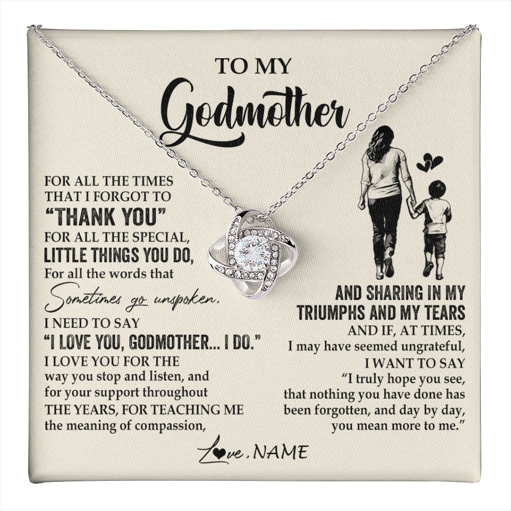 Love Knot Necklace 14K White Gold Finish | 1 | Personalized To My Godmother Necklace From Nephew For All The Times That I Forgot To Thank You Birthday Mothers Day Christmas Customized Gift Box Message Card | teecentury