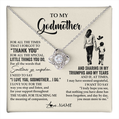 Love Knot Necklace 14K White Gold Finish | 1 | Personalized To My Godmother Necklace From Nephew For All The Times That I Forgot To Thank You Birthday Mothers Day Christmas Customized Gift Box Message Card | teecentury