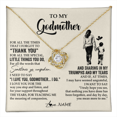 Love Knot Necklace 18K Yellow Gold Finish | 1 | Personalized To My Godmother Necklace From Nephew For All The Times That I Forgot To Thank You Birthday Mothers Day Christmas Customized Gift Box Message Card | teecentury