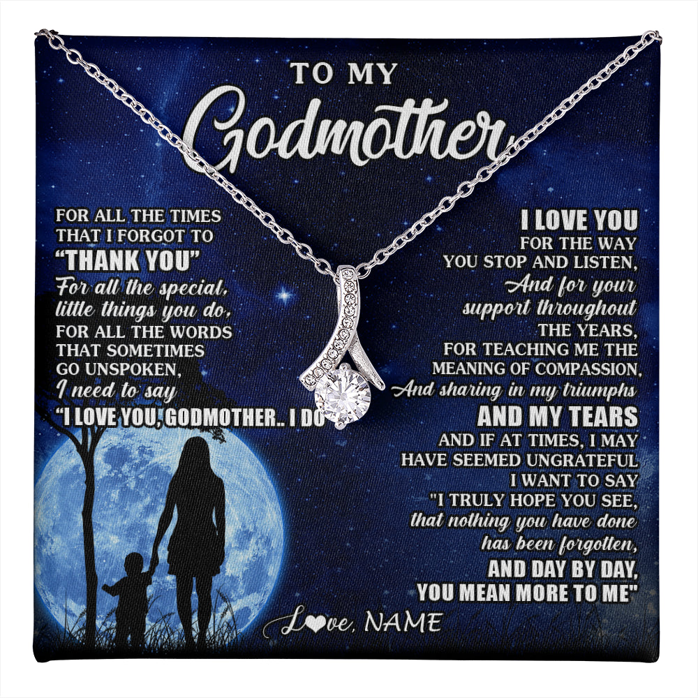 Alluring Beauty Necklace 14K White Gold Finish | 1 | Personalized To My Godmother Necklace From Nephew Niece Thank You Grateful Love Aunt Birthday Mothers Day Jewelry Christmas Customized Gift Box Message Card | teecentury