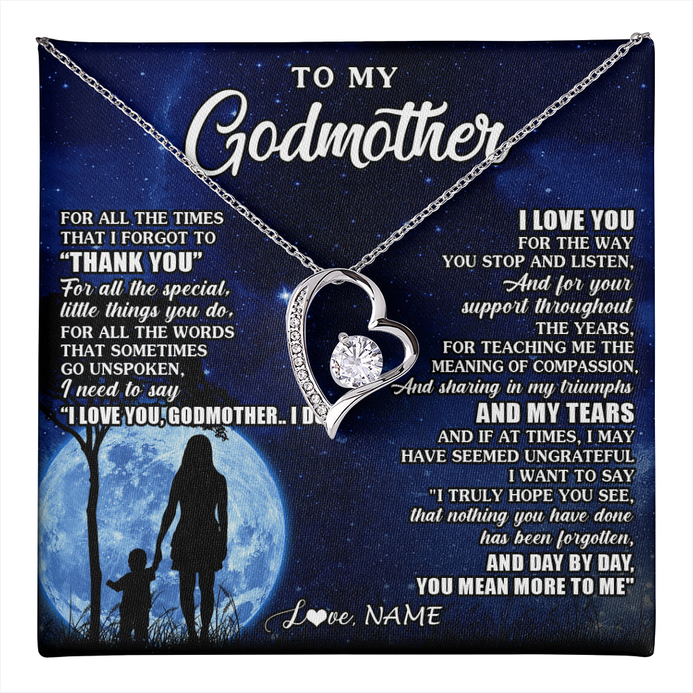 Forever Love Necklace 14K White Gold Finish | 1 | Personalized To My Godmother Necklace From Nephew Niece Thank You Grateful Love Aunt Birthday Mothers Day Jewelry Christmas Customized Gift Box Message Card | teecentury