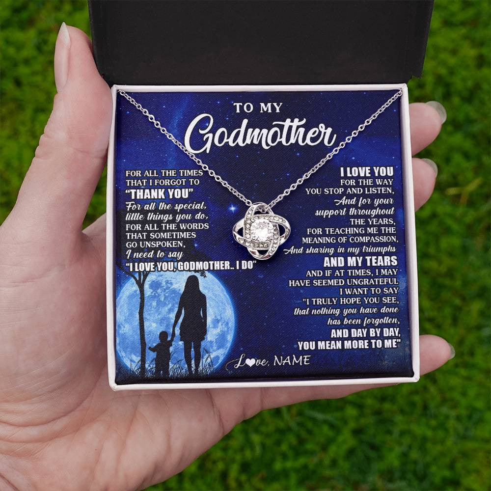 Love Knot Necklace 14K White Gold Finish | 2 | Personalized To My Godmother Necklace From Nephew Niece Thank You Grateful Love Aunt Birthday Mothers Day Jewelry Christmas Customized Gift Box Message Card | teecentury