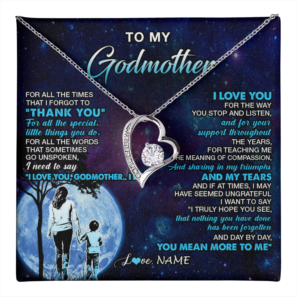 Forever Love Necklace 14K White Gold Finish | 1 | Personalized To My Godmother Necklace From Nephew Thank You Day By Day Godmother Birthday Gifts Mothers Day Christmas Customized Gift Box Message Card | teecentury
