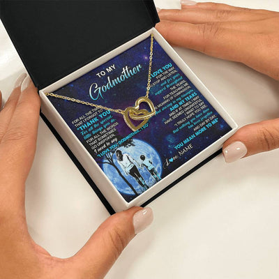 Interlocking Hearts Necklace 18K Yellow Gold Finish | 2 | Personalized To My Godmother Necklace From Nephew Thank You Day By Day Godmother Birthday Gifts Mothers Day Christmas Customized Gift Box Message Card | teecentury