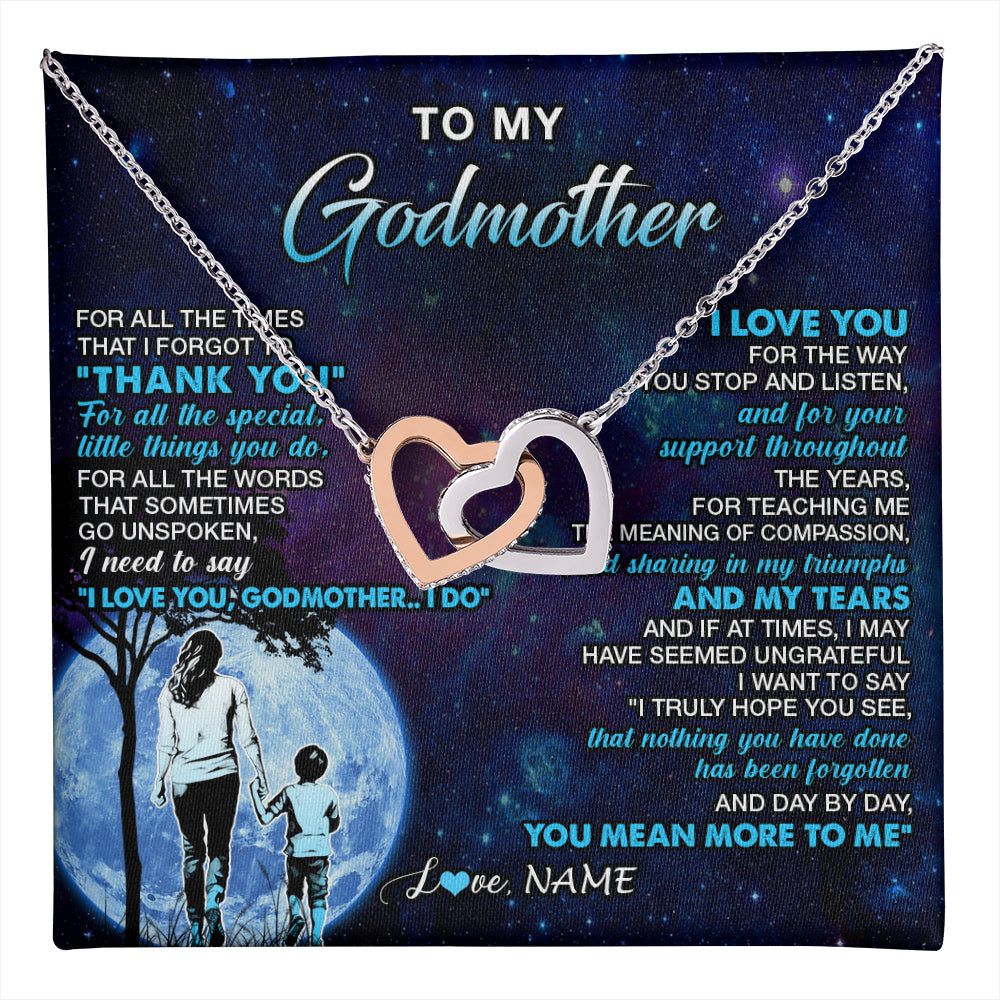 Interlocking Hearts Necklace Stainless Steel & Rose Gold Finish | 1 | Personalized To My Godmother Necklace From Nephew Thank You Day By Day Godmother Birthday Gifts Mothers Day Christmas Customized Gift Box Message Card | teecentury
