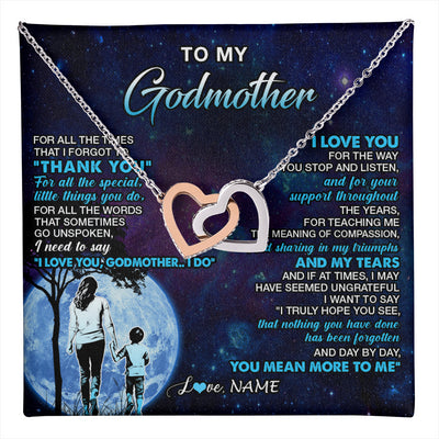 Interlocking Hearts Necklace Stainless Steel & Rose Gold Finish | 1 | Personalized To My Godmother Necklace From Nephew Thank You Day By Day Godmother Birthday Gifts Mothers Day Christmas Customized Gift Box Message Card | teecentury