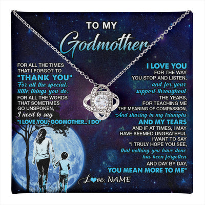 Love Knot Necklace 14K White Gold Finish | 1 | Personalized To My Godmother Necklace From Nephew Thank You Day By Day Godmother Birthday Gifts Mothers Day Christmas Customized Gift Box Message Card | teecentury