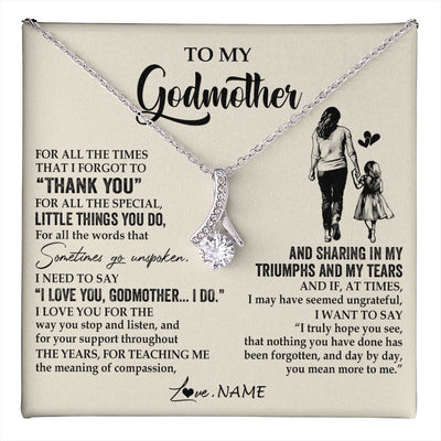 Alluring Beauty Necklace 14K White Gold Finish | 1 | Personalized To My Godmother Necklace From Niece For All The Times That I Forgot To Thank You Birthday Mothers Day Christmas Customized Gift Box Message Card | teecentury