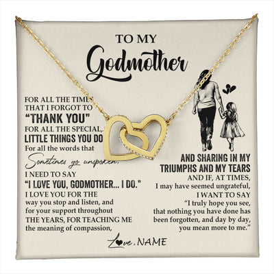 Interlocking Hearts Necklace 18K Yellow Gold Finish | 1 | Personalized To My Godmother Necklace From Niece For All The Times That I Forgot To Thank You Birthday Mothers Day Christmas Customized Gift Box Message Card | teecentury