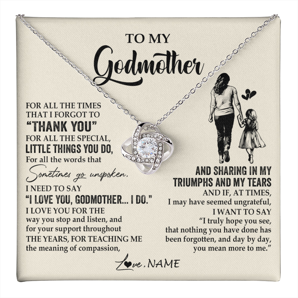 Love Knot Necklace 14K White Gold Finish | 1 | Personalized To My Godmother Necklace From Niece For All The Times That I Forgot To Thank You Birthday Mothers Day Christmas Customized Gift Box Message Card | teecentury